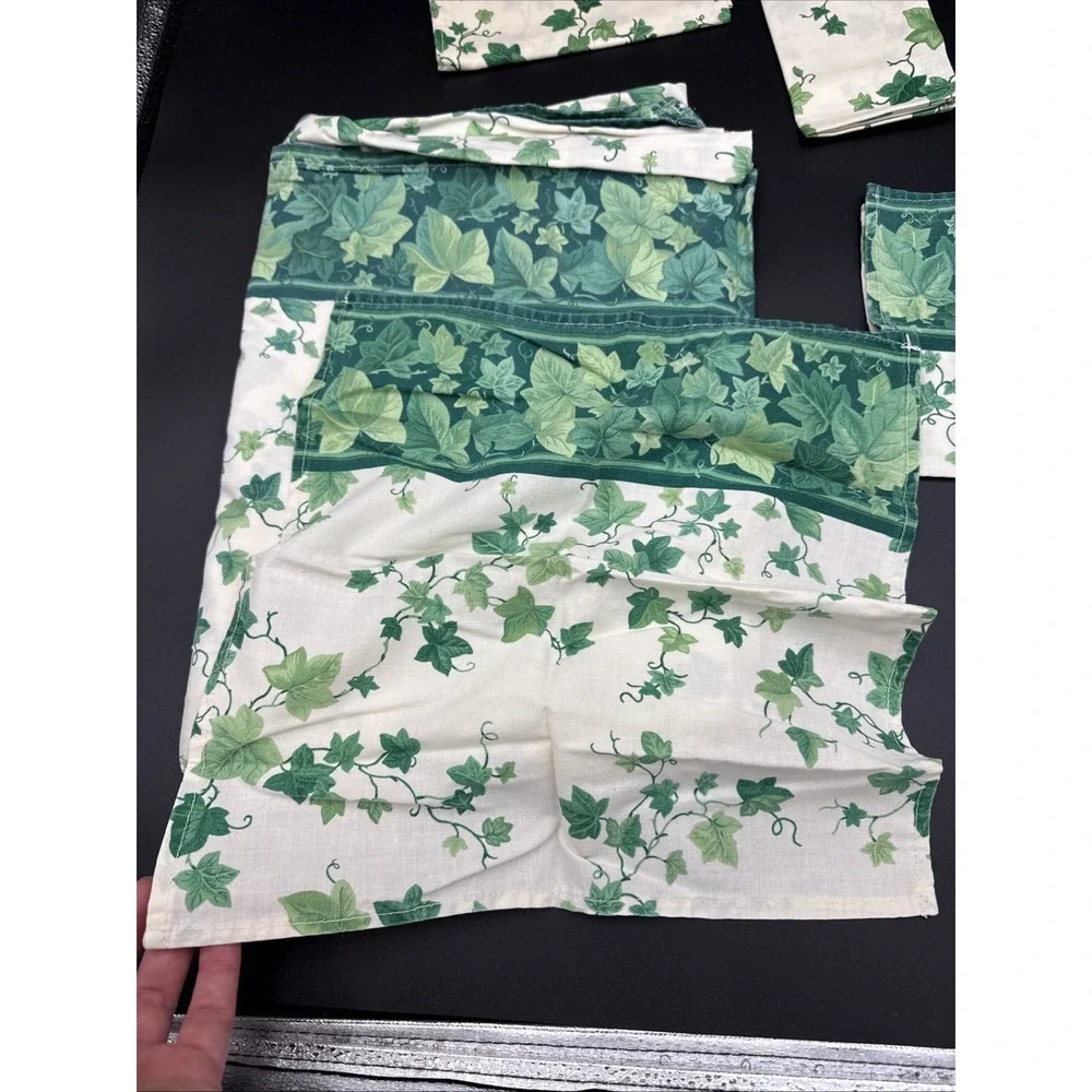 Vintage Tablecloth Repurposed From Twin Sheet, Napkins, Green Ivy